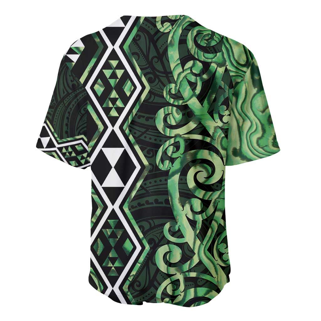 Green Aotearoa Baseball Jersey Taniko Motifs With Paua Shell Kowhaiwhai