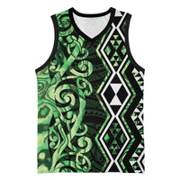 Green Aotearoa Basketball Jersey Taniko Motifs With Paua Shell Kowhaiwhai - Polynesian Pride