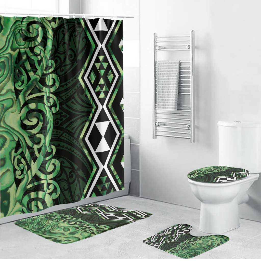 Green Aotearoa Bathroom Set Taniko Motifs With Paua Shell Kowhaiwhai - Polynesian Pride