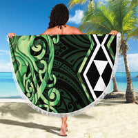 Green Aotearoa Beach Blanket Taniko Motifs With Paua Shell Kowhaiwhai LT14 - Polynesian Pride