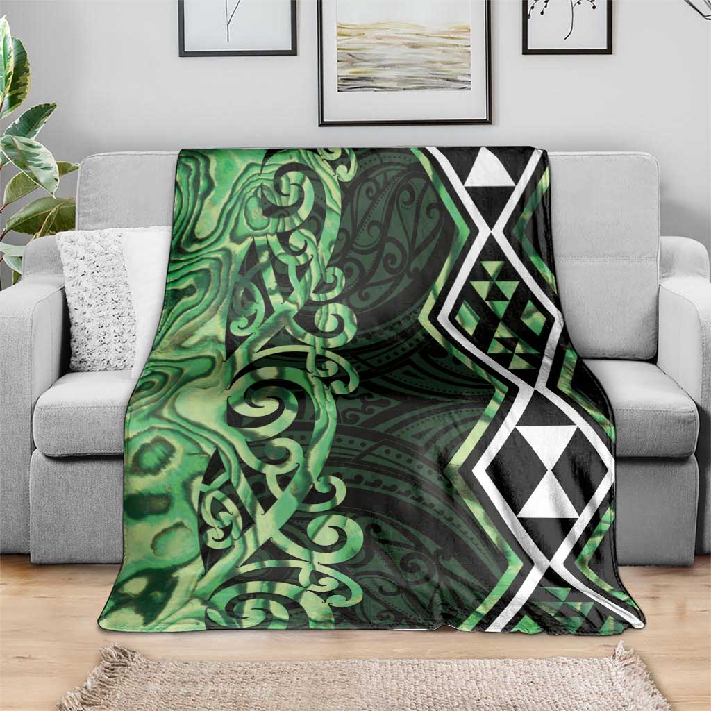 Green Aotearoa Blanket Taniko Motifs With Paua Shell Kowhaiwhai LT14 - Polynesian Pride