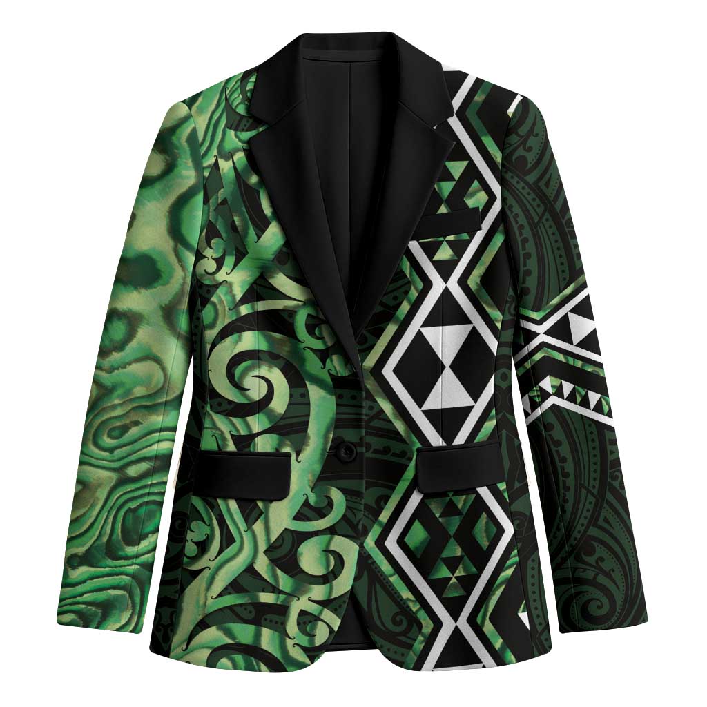 Green Aotearoa Blazer Taniko Motifs With Paua Shell Kowhaiwhai LT14 Unisex Green - Polynesian Pride