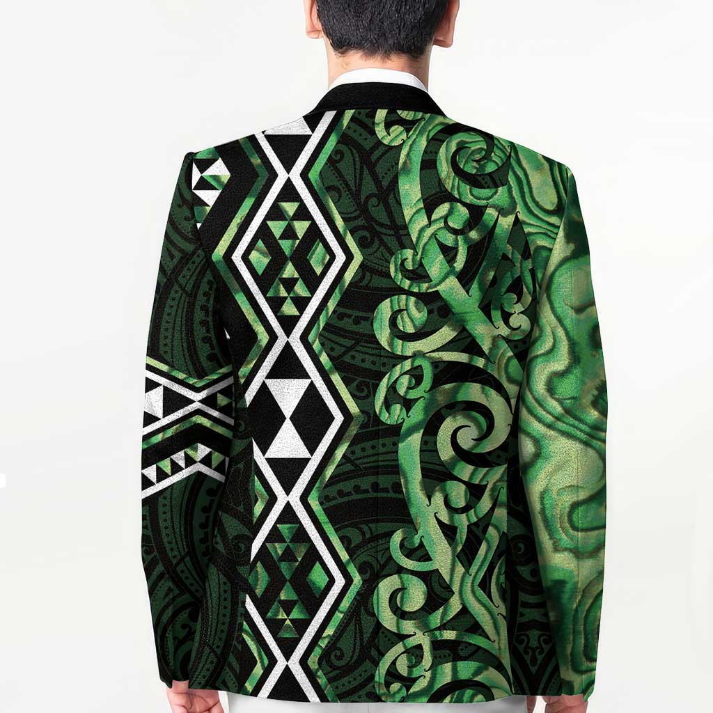Green Aotearoa Blazer Taniko Motifs With Paua Shell Kowhaiwhai LT14 - Polynesian Pride