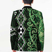 Green Aotearoa Blazer Taniko Motifs With Paua Shell Kowhaiwhai LT14 - Polynesian Pride