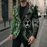 Green Aotearoa Blazer Taniko Motifs With Paua Shell Kowhaiwhai LT14 - Polynesian Pride