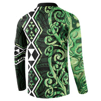 Green Aotearoa Button Sweatshirt Taniko Motifs With Paua Shell Kowhaiwhai LT14 - Polynesian Pride
