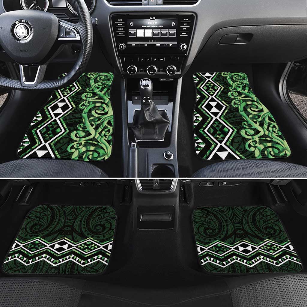 Green Aotearoa Car Mats Taniko Motifs With Paua Shell Kowhaiwhai LT14 Set 4pcs Green - Polynesian Pride