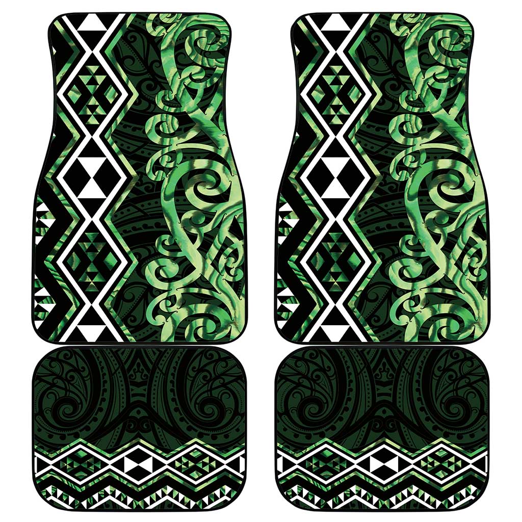 Green Aotearoa Car Mats Taniko Motifs With Paua Shell Kowhaiwhai LT14 - Polynesian Pride