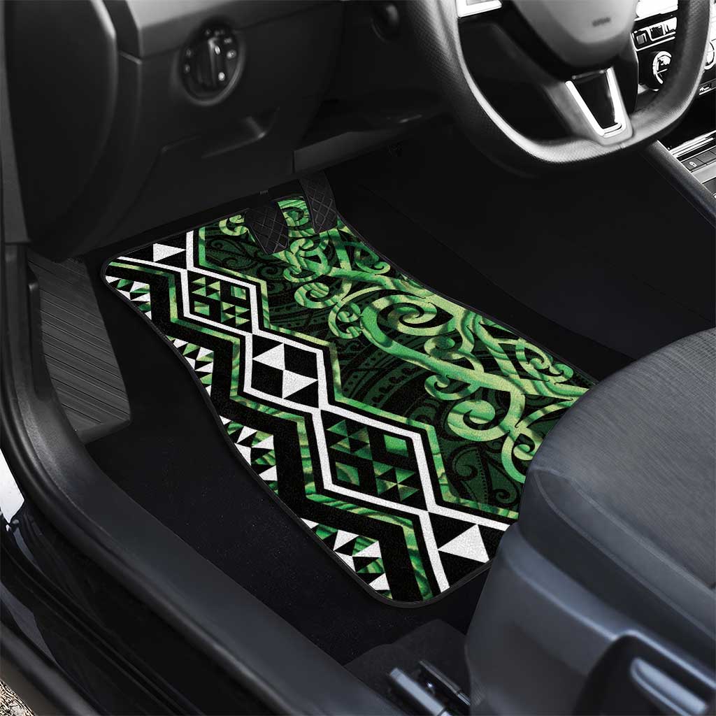 Green Aotearoa Car Mats Taniko Motifs With Paua Shell Kowhaiwhai LT14 - Polynesian Pride