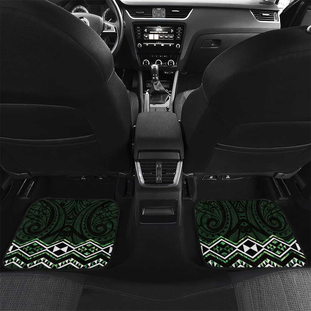 Green Aotearoa Car Mats Taniko Motifs With Paua Shell Kowhaiwhai LT14 Set 2pcs - Back Green - Polynesian Pride