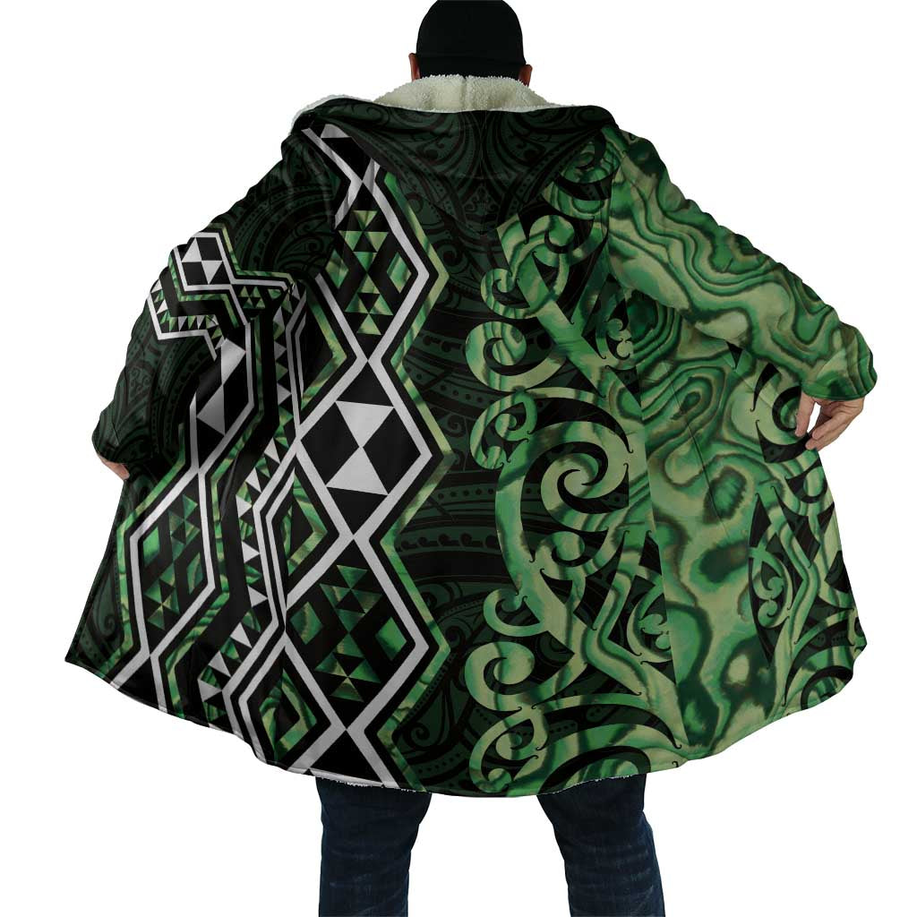 Green Aotearoa Cloak Taniko Motifs With Paua Shell Kowhaiwhai - Polynesian Pride