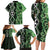 Green Aotearoa Family Matching Long Sleeve Bodycon Dress and Hawaiian Shirt Taniko Motifs With Paua Shell Kowhaiwhai