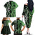 Green Aotearoa Family Matching Off The Shoulder Long Sleeve Dress and Hawaiian Shirt Taniko Motifs With Paua Shell Kowhaiwhai