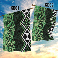 Green Aotearoa Garden Flag Taniko Motifs With Paua Shell Kowhaiwhai LT14 - Polynesian Pride