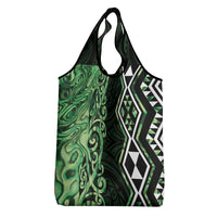 Green Aotearoa Grocery Bag Taniko Motifs With Paua Shell Kowhaiwhai
