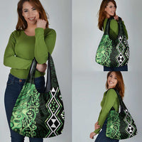 Green Aotearoa Grocery Bag Taniko Motifs With Paua Shell Kowhaiwhai