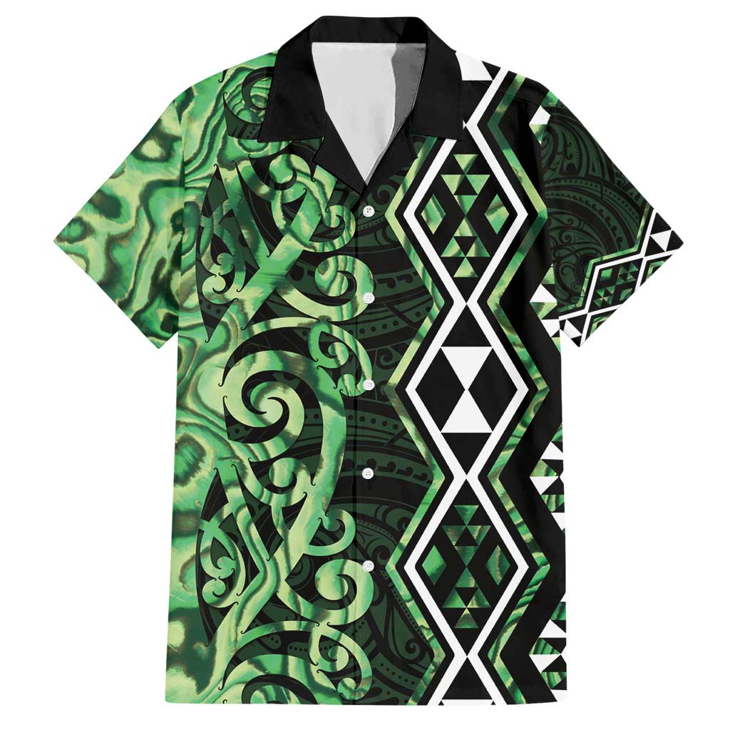 Green Aotearoa Hawaiian Shirt Taniko Motifs With Paua Shell Kowhaiwhai LT14 Green - Polynesian Pride