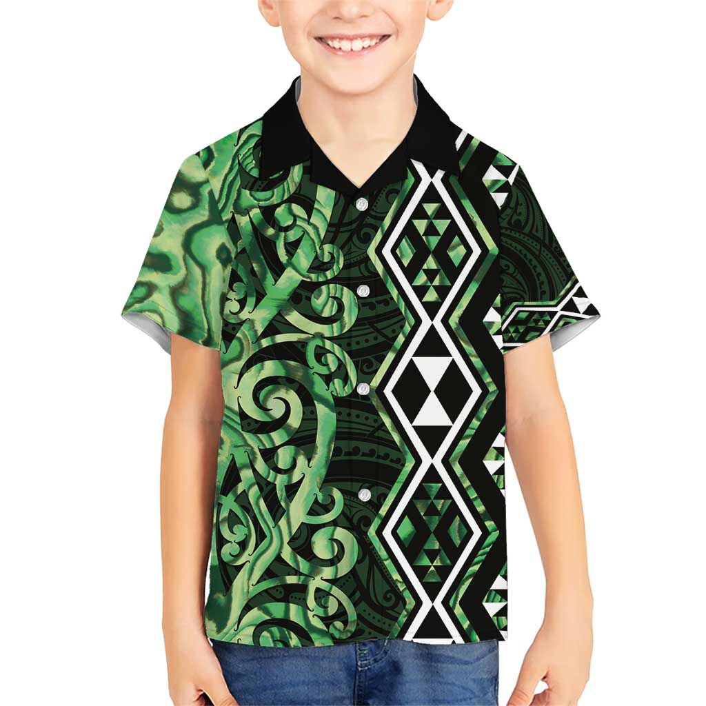 Green Aotearoa Hawaiian Shirt Taniko Motifs With Paua Shell Kowhaiwhai LT14 - Polynesian Pride