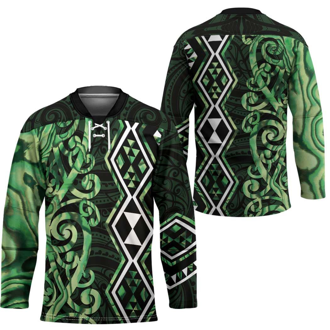 Green Aotearoa Hockey Jersey Taniko Motifs With Paua Shell Kowhaiwhai - Polynesian Pride