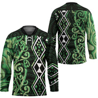 Green Aotearoa Hockey Jersey Taniko Motifs With Paua Shell Kowhaiwhai - Polynesian Pride
