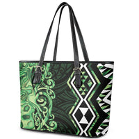 Green Aotearoa Leather Tote Bag Taniko Motifs With Paua Shell Kowhaiwhai LT14 - Polynesian Pride