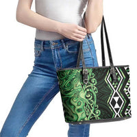 Green Aotearoa Leather Tote Bag Taniko Motifs With Paua Shell Kowhaiwhai LT14 - Polynesian Pride