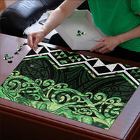 Green Aotearoa Puzzle Taniko Motifs With Paua Shell Kowhaiwhai - Polynesian Pride