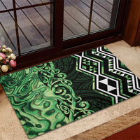 Green Aotearoa Rubber Doormat Taniko Motifs With Paua Shell Kowhaiwhai LT14 - Polynesian Pride