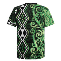 Green Aotearoa Rugby Jersey Taniko Motifs With Paua Shell Kowhaiwhai LT14 - Polynesian Pride