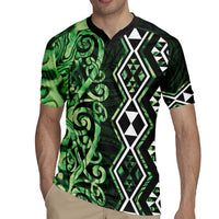 Green Aotearoa Rugby Jersey Taniko Motifs With Paua Shell Kowhaiwhai LT14 - Polynesian Pride