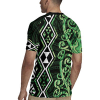 Green Aotearoa Rugby Jersey Taniko Motifs With Paua Shell Kowhaiwhai LT14 - Polynesian Pride