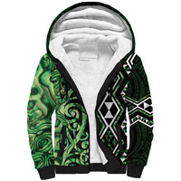Green Aotearoa Sherpa Hoodie Taniko Motifs With Paua Shell Kowhaiwhai LT14 Unisex Green - Polynesian Pride