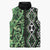 Green Aotearoa Sleeveless Puffer Jacket Taniko Motifs With Paua Shell Kowhaiwhai - Polynesian Pride