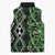 Green Aotearoa Sleeveless Puffer Jacket Taniko Motifs With Paua Shell Kowhaiwhai - Polynesian Pride
