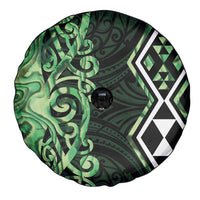 Green Aotearoa Spare Tire Cover Taniko Motifs With Paua Shell Kowhaiwhai LT14 - Polynesian Pride