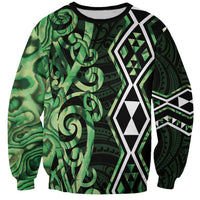Green Aotearoa Sweatshirt Taniko Motifs With Paua Shell Kowhaiwhai LT14 Unisex Green - Polynesian Pride