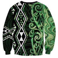 Green Aotearoa Sweatshirt Taniko Motifs With Paua Shell Kowhaiwhai LT14 - Polynesian Pride