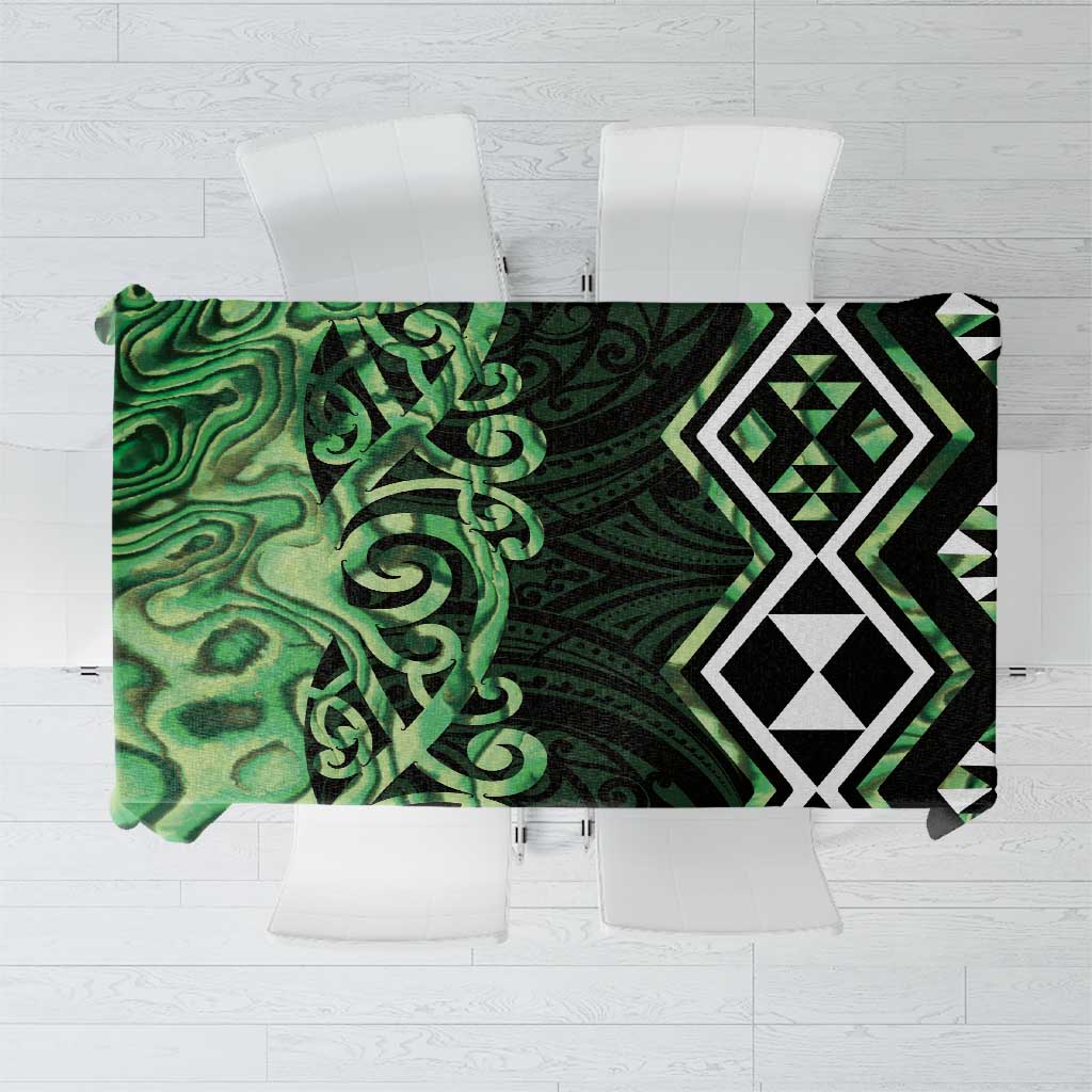 Green Aotearoa Tablecloth Taniko Motifs With Paua Shell Kowhaiwhai LT14 Green - Polynesian Pride