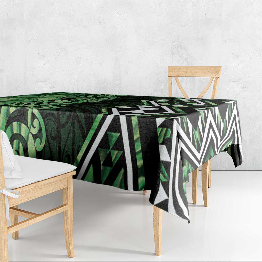 Green Aotearoa Tablecloth Taniko Motifs With Paua Shell Kowhaiwhai LT14 - Polynesian Pride