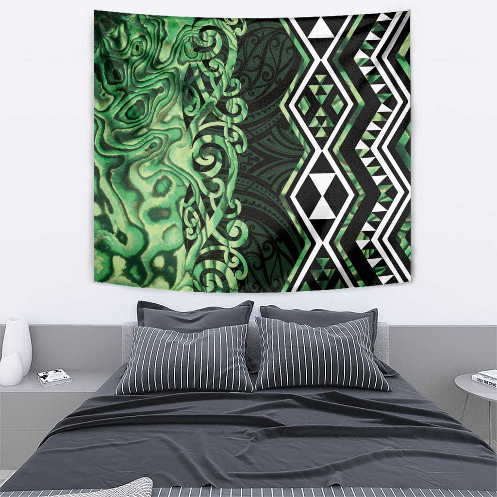 Green Aotearoa Tapestry Taniko Motifs With Paua Shell Kowhaiwhai