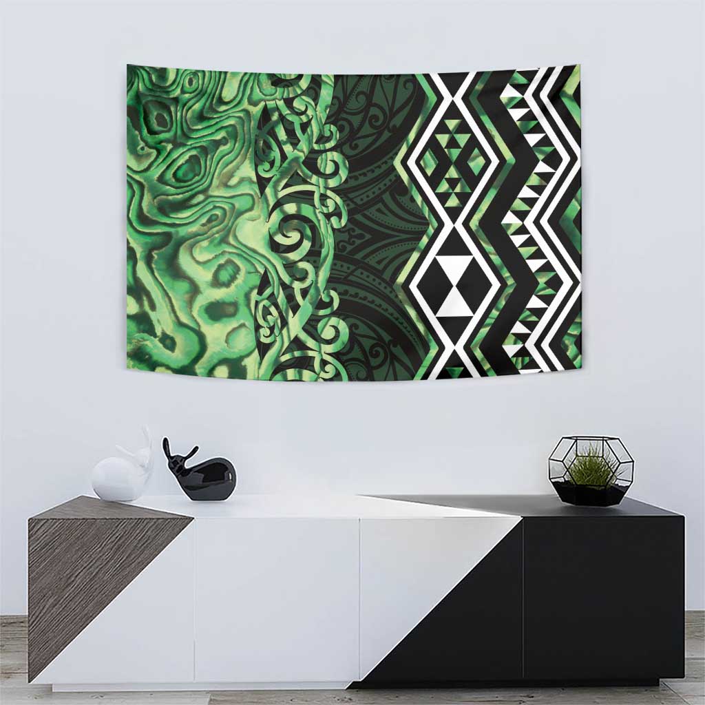 Green Aotearoa Tapestry Taniko Motifs With Paua Shell Kowhaiwhai