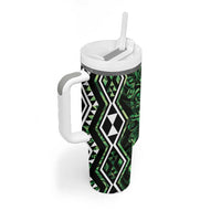 Green Aotearoa Tumbler With Handle Taniko Motifs With Paua Shell Kowhaiwhai LT14 - Polynesian Pride