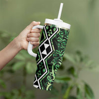 Green Aotearoa Tumbler With Handle Taniko Motifs With Paua Shell Kowhaiwhai LT14 - Polynesian Pride