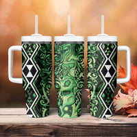 Green Aotearoa Tumbler With Handle Taniko Motifs With Paua Shell Kowhaiwhai LT14 - Polynesian Pride