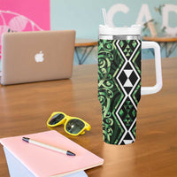 Green Aotearoa Tumbler With Handle Taniko Motifs With Paua Shell Kowhaiwhai LT14 - Polynesian Pride