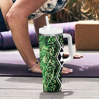 Green Aotearoa Tumbler With Handle Taniko Motifs With Paua Shell Kowhaiwhai LT14 - Polynesian Pride