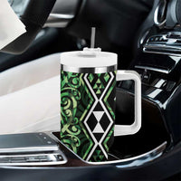 Green Aotearoa Tumbler With Handle Taniko Motifs With Paua Shell Kowhaiwhai LT14 - Polynesian Pride