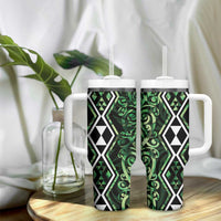 Green Aotearoa Tumbler With Handle Taniko Motifs With Paua Shell Kowhaiwhai LT14 - Polynesian Pride