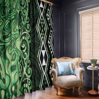 Green Aotearoa Window Curtain Taniko Motifs With Paua Shell Kowhaiwhai LT14 - Polynesian Pride