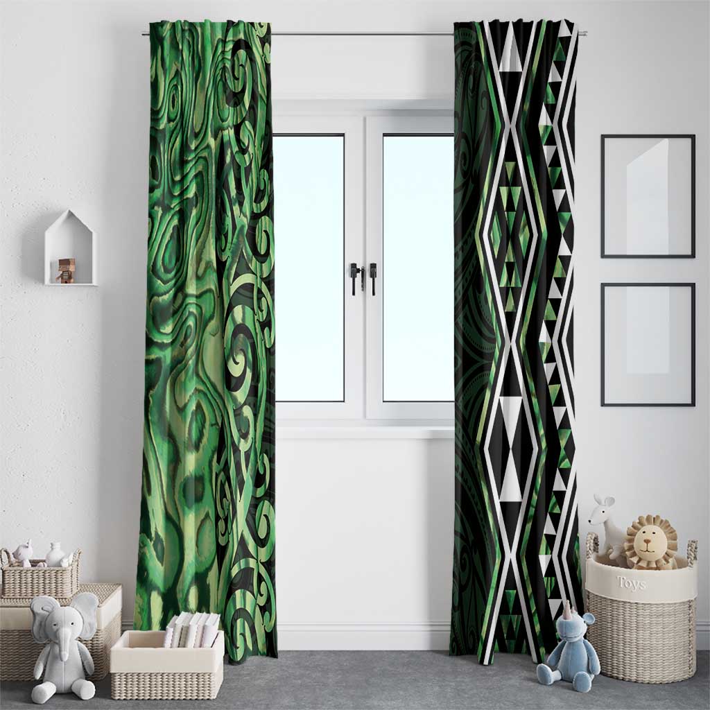 Green Aotearoa Window Curtain Taniko Motifs With Paua Shell Kowhaiwhai LT14 - Polynesian Pride